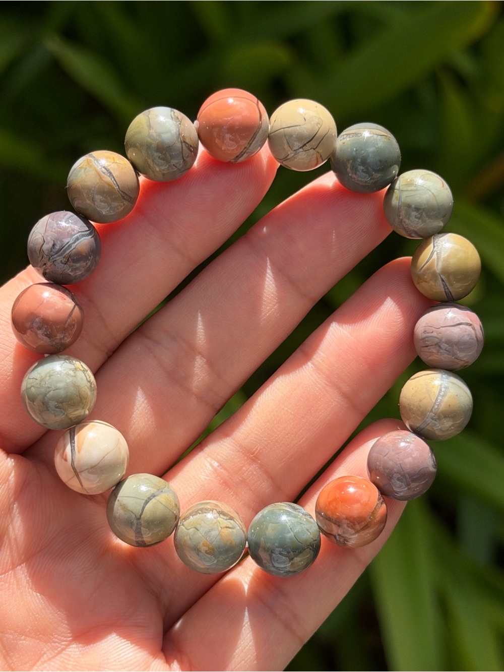 11mm Multicolor Natural Alashan Bracelet with Vein 2365 - Picture 3 of 8